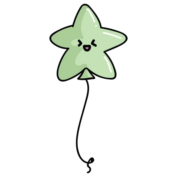 Söt grön stjärna ballong med kawaii ansikte tecknad vektor illustration motiv set. — Stock vektor