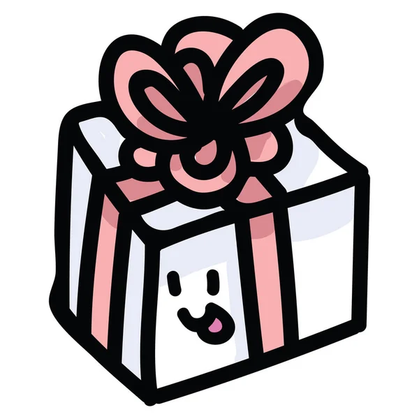 Niedlichen roten Geschenk-Box Cartoon mit kawaii Gesicht Vektor Illustration Motivset. — Stockvektor