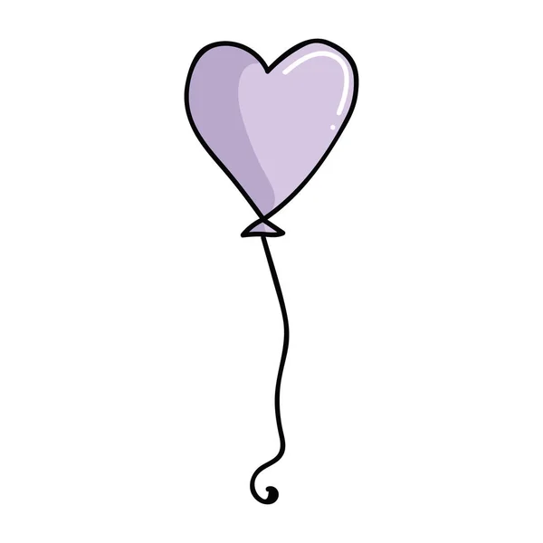 Cute purple heart balloon cartoon vector illustration motif set. Hand drawn — Stock Vector