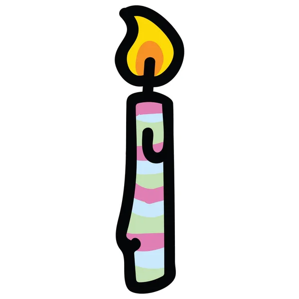 Mignon rayé anniversaire bougies dessin animé vectoriel illustration motif ensemble . — Image vectorielle