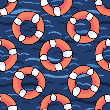 Okyanus karikatür sorunsuz vektör desen sevimli lifering.