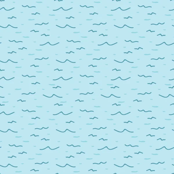 可爱的浅蓝色海浪卡通无缝矢量图案。手绘海边飞溅瓷砖 — 图库矢量图片