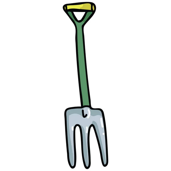 Söt Trädgårdsskötsel gaffel tecknad vektor illustration motiv set. Handritade Pitchfork verktyg blogg ikoner. B — Stock vektor