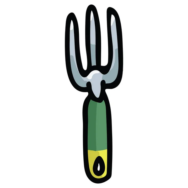 Lindo pequeño tenedor ilustración vector de dibujos animados conjunto de motivos. Herramientas de jardinería dibujadas a mano iconos del blog . — Vector de stock