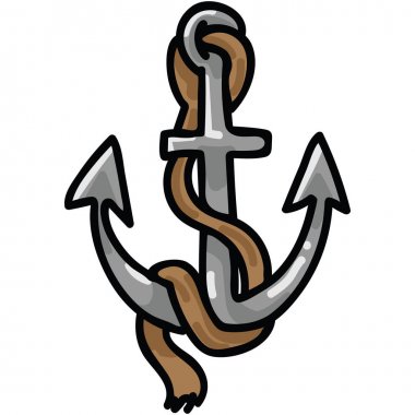 Halat karikatür vektör illüstrasyon motif seti ile sevimli çapa. Korsan blog, deniz grafik için el çizilmiş izole okyanus yelken elemanları clipart çizilmiş.