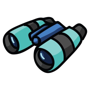 Sevimli mavi dürbün karikatür vektör illüstrasyon motif seti. El çizilmiş izole alan navigasyon elemanları seyahat blog, deniz grafik, keşif ekipmanları web için clipart çizilmiş.