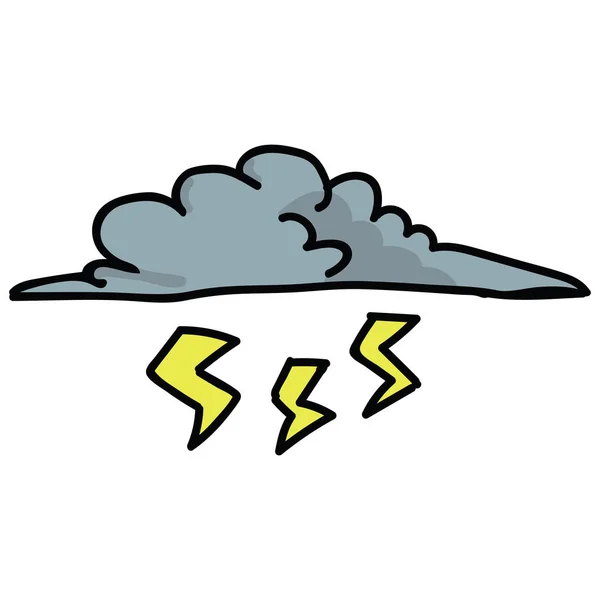 Sevimli gök gürültüsü bulut karikatür vektör illüstrasyon motifi seti. El çizilmiş yıldırım fırtınalı hava blog simgeleri — Stok Vektör