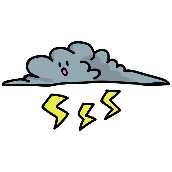 Cute Thunder Cloud med kawaii Face Cartoon Vector illustration motiv set. Handritade blixten bult stormiga vädret blogg ikoner. Natur grafik. — Stock vektor