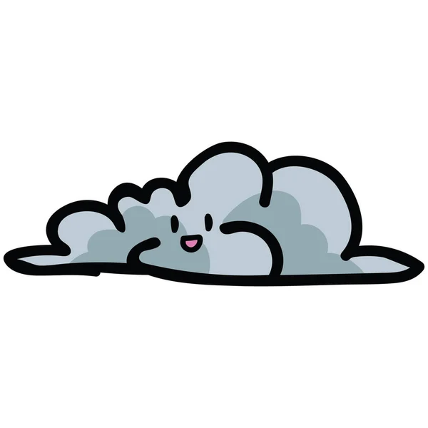 Aranyos kis felhős ég Kawaii arc karikatúra vektor illusztráció motívum meg. Kézzel rajzolt sötét felhő klíma blog ikonok. Természetképek. — Stock Vector