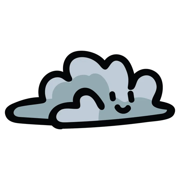 Bonito céu nublado minúsculo com kawaii rosto desenho animado vetor ilustração motivo definido. Mão desenhado ícones do blog clima nuvem escura. Gráficos naturais . —  Vetores de Stock