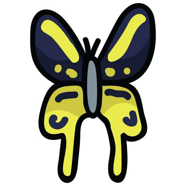 Симпатичная желтая бабочка карикатурный набор векторных иллюстраций. Ручной рисунок довольно значки lepidoptera блог . — стоковый вектор