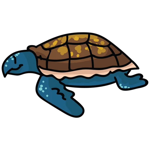 Lindo conjunto de dibujos animados lado tortuga marina ilustración vector. Elementos de vida oceánica aislados en peligro de extinción dibujados a mano clipart para el blog de conservación de animales, botones web del día mundial de la tortuga . — Vector de stock