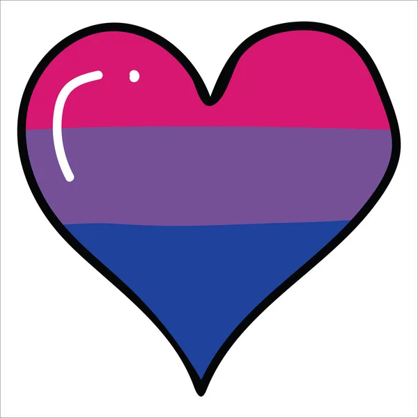 Sevimli biseksüel kalp karikatür vektör illüstrasyon motif seti. El çizilmiş izole gurur bayrak elemanları clipart Lgbtq blog için, aşk grafik. — Stok Vektör