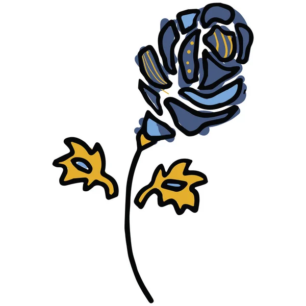Obrázek námořnictva s modrým blotorem v kresleném prostředí. Ruční vytažené izolované elementy jarního květu pro zahradování blogů, grafika. — Stockový vektor