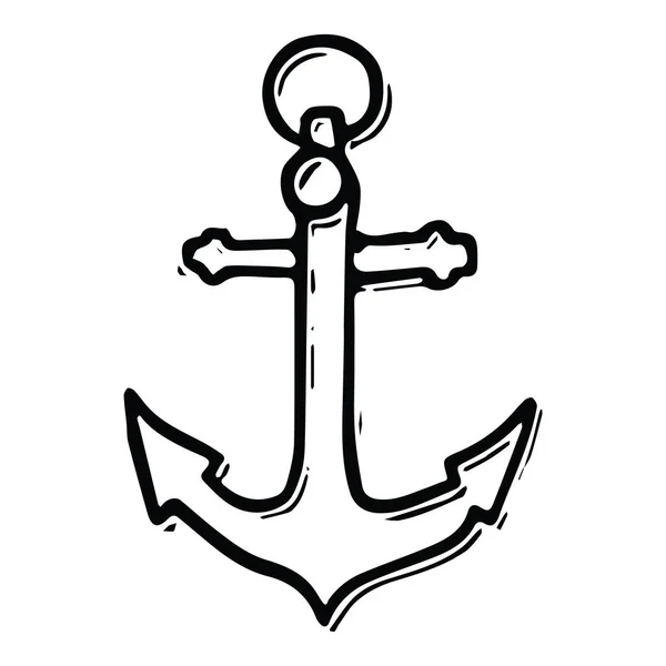 Lindo juego de motivos de ilustración de vector de dibujos animados lineart ancla. Elementos de vela oceánica aislados dibujados a mano clipart para blog pirata, gráfico náutico, equipo de metal . — Vector de stock