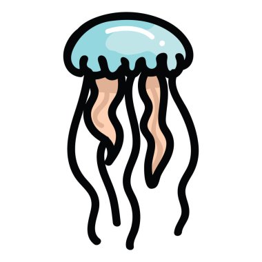 Sevimli tropikal denizanası karikatür vektör illüstrasyon motif seti. Okyanus yaratık blog, şeffaf grafik, deniz web düğmeleri için el çizilmiş izole akvaryum fauna elemanları clipart.