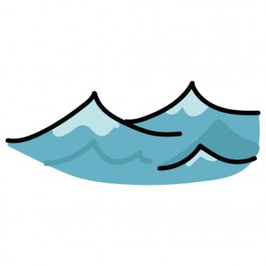 Sevimli okyanus dalgaları karikatür vektör illüstrasyon motifi seti. Su blogu, deniz grafiği, gelgit web düğmeleri için elle çizilmiş izole deniz elementleri clipart.