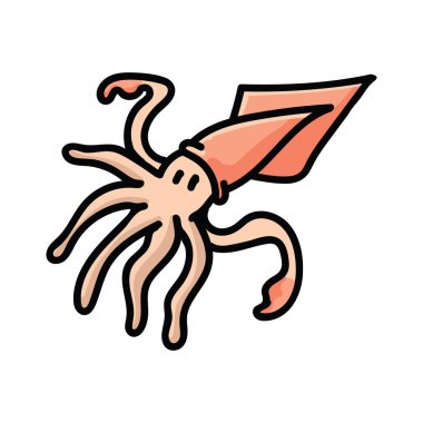 Sevimli kalamar karikatür vektör illüstrasyon motif seti. Okyanus yaratık blog, deniz yaşamı grafik, deniz web düğmeleri için el çizilmiş izole sefalopod elemanları clipart.