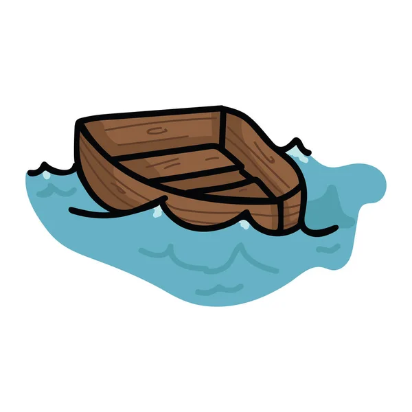 Barco à vela bonito em ondas desenho animado vetor ilustração motivo definido. Clipart de elementos náuticos isolados desenhados à mão para blog de navegação, gráfico de madeira, botões web de navegação . —  Vetores de Stock