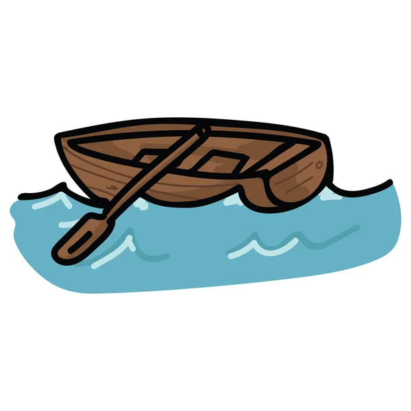 Bonito barco à vela no oceano ondas cartoon vector ilustração motivo set. Clipart de elementos náuticos isolados desenhados à mão para blog de navegação, gráfico de madeira, botões web de navegação . — Vetor de Stock