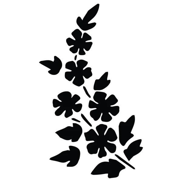 Niedlich monochrom vergiss mich nicht Silhouette Cartoon Vektor Illustration Motivset. Handgezeichnete schwarz-weiße florale Elemente Cliparts für den Gartenblog. — Stockvektor