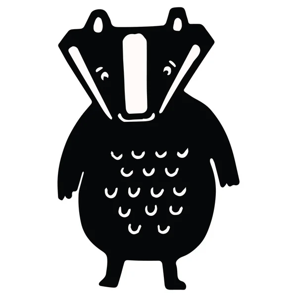 Schattig Badger silhouet cartoon vector illustratie motief set. Hand getekende vet bos Wildlife elementen clipart voor zoogdier blog. Bos dierlijke graphics. — Stockvector