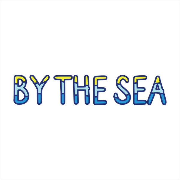 Sevimli deniz tipografi karikatür vektör illüstrasyon motif seti tarafından. Deniz kaligrafi blogu için el çizilmiş izole plaj tatil elemanları clipart. — Stok Vektör