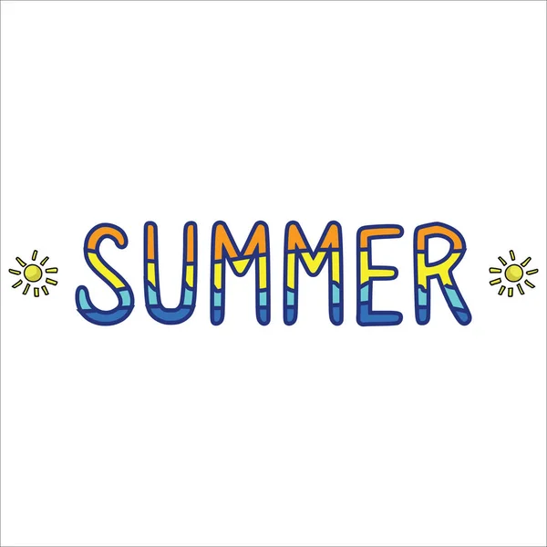 Niedliche Sommer-Typografie mit Sonnenschein-Motiv Cartoon-Vektor-Illustrationsset. handgezeichnete isolierte Sonnenscheinelemente Cliparts für tropischen Blog. — Stockvektor