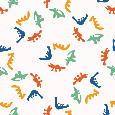 Soyut organik şekiller kesip. Vektör deseni sorunsuz arka plan. El kağıt kesme matisse tarzı. Kolaj grafik illüstrasyon. Trendy ev dekorasyonu, çocuk moda baskı, duvar kağıdı. Tossed eğlenceli renkler.