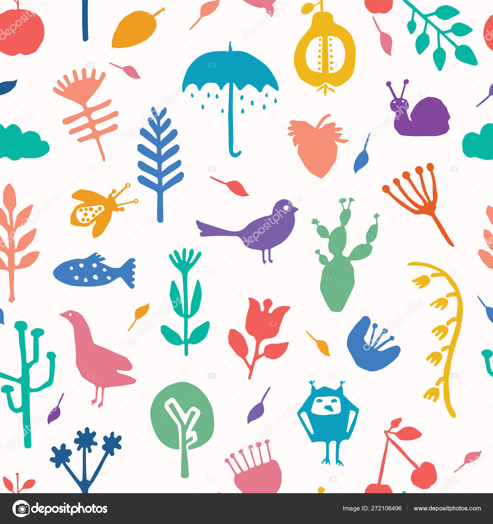 A natureza recorta formas. Padrão vetorial fundo sem costura. Papel de mão  animais de corte, plantas matisse estilo. Ilustração gráfica da colagem .  Vetor de stock de ©limolidastudio@gmail.com 272106496, image size:1600x1700