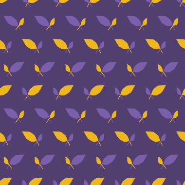 Sarı mor yaprak şeritleri. Vektör deseni pürüzsüz çizgili arka plan. El çizimi çiçek geometrik yapraklar grafik çizimi.