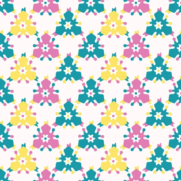 Zářivé letní květinové rozkvetlé schéma. Stylizované geometrické květinové vzory po celém tisku. Krásný Retro styl z padesátých let. — Stockový vektor