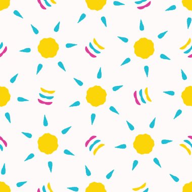 Sarı güneş yıldızı şekilleri kesiyor. Vektör deseni kusursuz arkaplan. El çizimi matisse stili kolaj grafik illüstrasyonu.