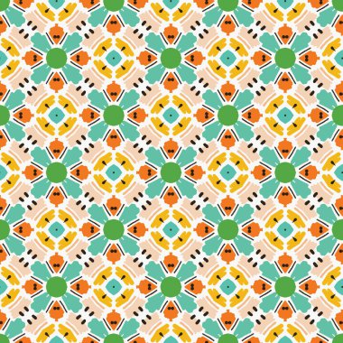 Geometrik retro kare şekiller dikişsiz desen. Baskı vektör arka planının her yerinde. Pretty yaz 1950'lerde yorgan kiremit moda tarzı.