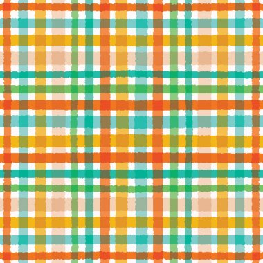 Renkli el tartan ekose gingham desen çizilmiş. Dikişsiz vektör arka planı. Düzensiz wonky dokulu çizgiler. Organik klasik soyut jeo moda baskı. Sonbahar sezonu.