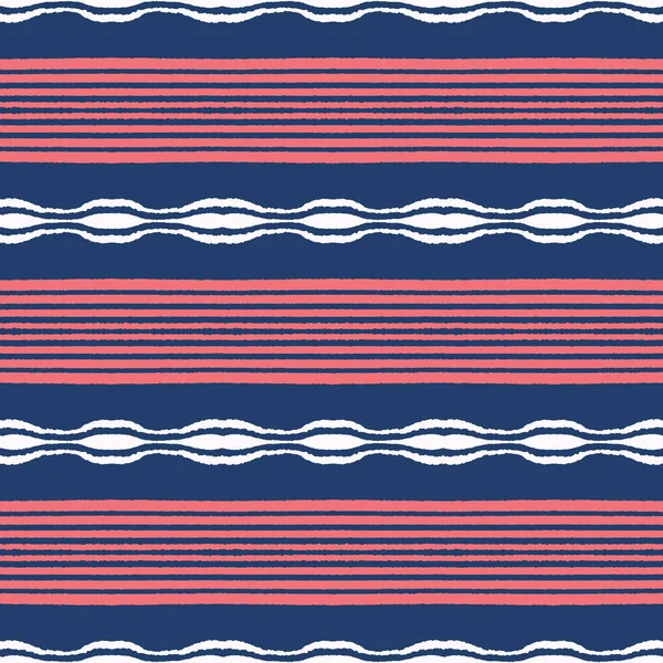 Rode blauwe oceaan Regatta strepen naadloze vector patroon. Hand getekende kustlijnen tegel. Aqua all over print voor nautische textiel, maritieme Home decor. — Stockvector