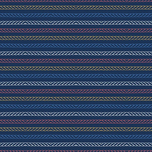 Rode blauwe oceaan Regatta strepen naadloze vector patroon. Hand getrokken Seaside touw lijnen. Aqua all over print voor nautische textiel, maritieme Home decor. Yacht Fashion. — Stockvector