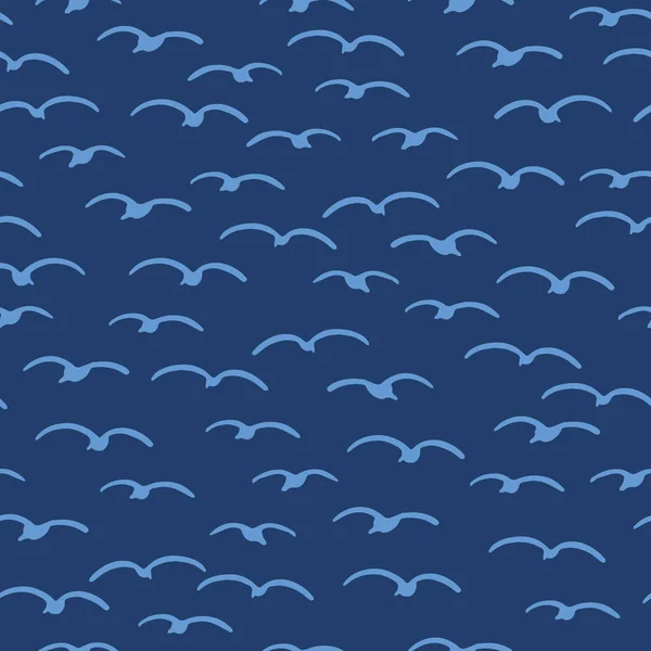 Lindas gaviotas volando en el cielo de verano. Animal marino pájaro sin costura vector de fondo. Baldosas de mar dibujadas a mano. Textiles para niños impresos. moda marítima en todas las impresiones . — Vector de stock