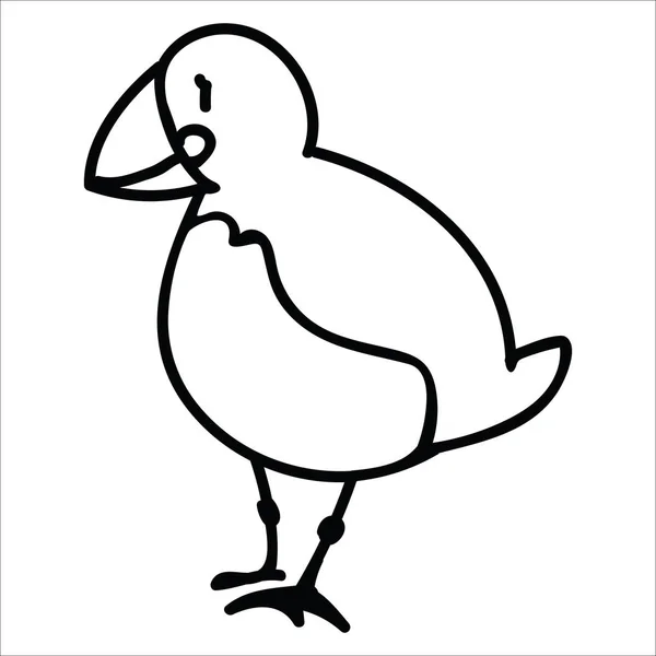 Sevimli puffin ayakta monokrom lineart karikatür vektör illüstrasyon motif seti. Deniz kuş izleme blog, kuş grafik, tüy web düğmeleri için el çizilmiş izole sahil yaban hayatı elemanları clipart. — Stok Vektör