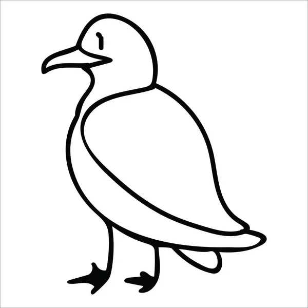 De pie gaviota monocromo línea arte dibujos animados vector ilustración conjunto de motivos. Elementos marinos aislados dibujados a mano clipart para observación de aves náuticas blog, gráfico de aves, botones web de plumas . — Archivo Imágenes Vectoriales