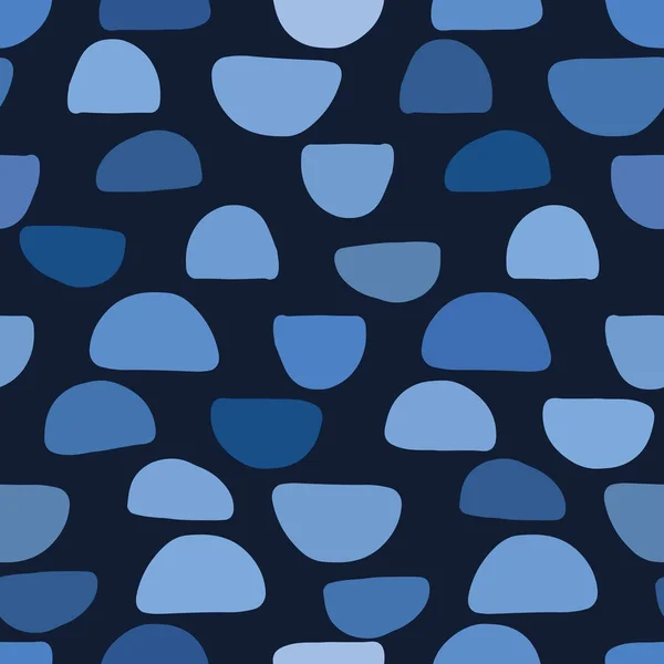 Indigo blue abstract paper cut dotty pebbles. Vector pattern seamless background. Hand drawn textured style. Half dot rock shapes illustration. Trendy home decor, modern fashion print, navy wallpaper. — Stock Vector