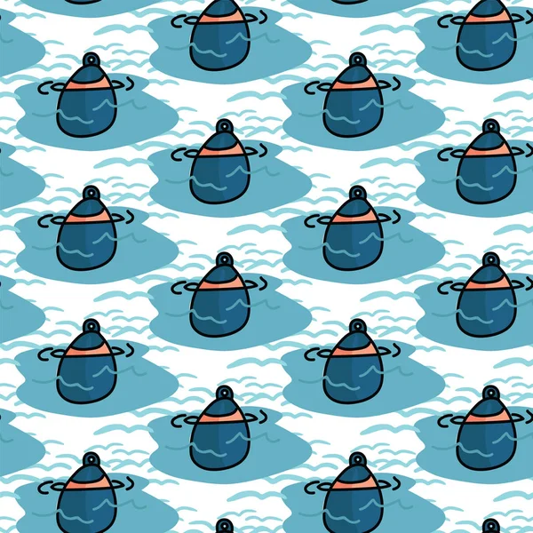 Cute boating buoy cartoon seamless vector pattern. Hand drawn sailing tile. All over print for marine equipment blog, nautical graphic, navigation home decor. — Stock Vector