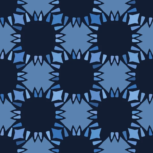 Indigo mavi papatya yorgan çiçek şekilleri. Vektör deseni sorunsuz arka plan. El çizilmiş geometrik çiçek ızgara illüstrasyon. Trendy ev dekorasyonu, asya moda baskı, japon stilize ayçiçeği duvar kağıdı. — Stok Vektör