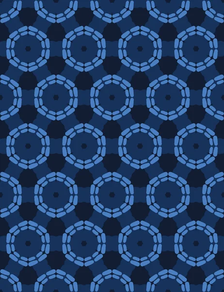 Indigo blue abstract organic cut dotty circles. Vector pattern seamless background. Hand drawn textured style. Polka dot stripes illustration. Trendy home decor. Navy cog wheel spoke fashion print. — Stock Vector