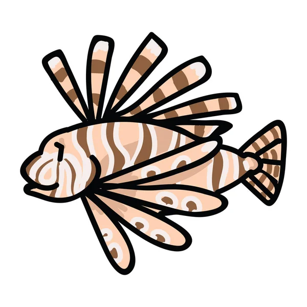 Bonito veneno lionfish cartoon vector ilustração motivo set. Clipart de elementos isolados de vida marinha desenhados à mão para blog náutico, gráfico de peru-peixe, botões de teia de pesca . — Vetor de Stock