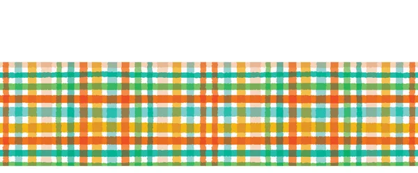 Kleurrijke hand getekende tartan geruite pastel grens patroon. Naadloze vector achtergrond. Ongelijke Wonky getextureerde lijnen. Klassieke abstracte geometrische banner. Herfst seizoen herfst kleuren. Lint trim Washi tape. — Stockvector