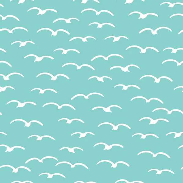 可爱的海鸥在夏日的天空中飞翔。海洋动物鸟无缝矢量背景。手绘海洋生物瓷砖。各地印花儿童纺织品。海上时尚各地印花，优雅的航海家居装饰. — 图库矢量图片