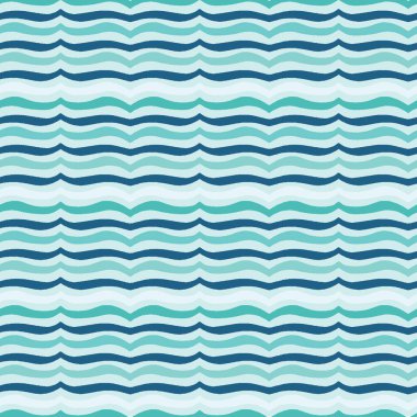 Turkuaz maviokyanus dalgaları dikişsiz vektör deseni. El çizilmiş sahil plaj su karosu. Dalgalı su denizcilik blog, deniz tekstili, deniz ev dekorasyonu için baskı her yerinde. Islönme gölü, nehir, deniz kumaşı