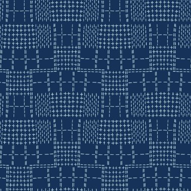 Damask motifsi sashiko dikiş deseni. Japon iğne işi dikişsiz vektör arka plan. El çizilmiş çapraz yama doku tekstil baskı. Klasik Japonya nakış, asya füzyon kimono kapitone şablon. 