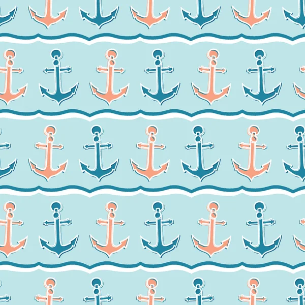 Cute stripe marine anchor seamless vector pattern. Hand drawn ocean sailing tile. All over print for seafaring blog, nautical graphic, preppy sailor fashion allover print. Maritime home decor textiles — Stock Vector